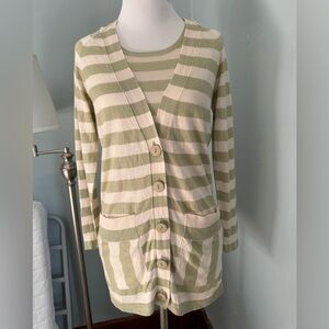 TSE Silk & Cashmere Blend Relaxed Fit Cardigan Tank Top Set Striped Large Pocket